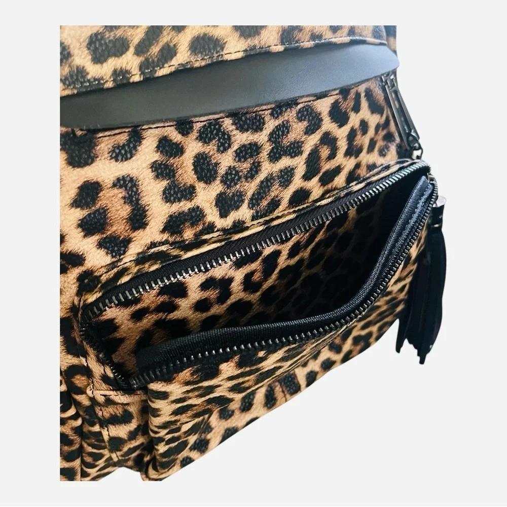 NWNT leopard print book bag backpack school bag side pockets zipper